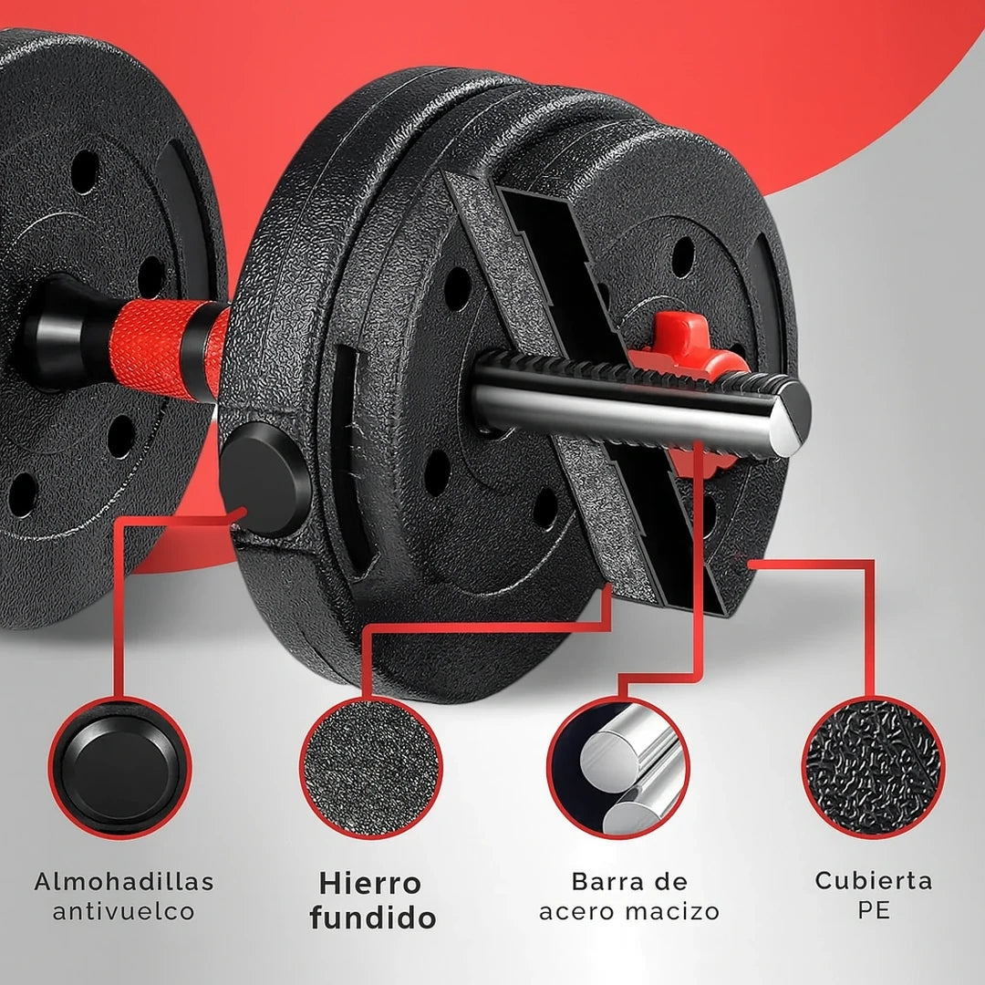 🔥 Kit de Mancuernas 20 KG + Guantes + Muñequeras + ¡Kettlebell Rusa GRATIS!